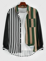 ZAFUL Chemise Jointive Rayée Contrastée à Manches Longues Xl