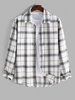 ZAFUL Chemise Motif à Carreaux avec Bouton en Avant à Manches Longues en Flanelle L Blanc