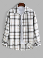 ZAFUL Chemise Motif à Carreaux avec Bouton en Avant à Manches Longues en Flanelle L Blanc
