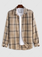 ZAFUL Chemise Motif à Carreaux avec Bouton en Avant à Manches Longues en Flanelle L Café
