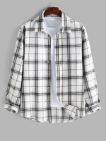 ZAFUL Chemise Motif à Carreaux avec Bouton en Avant à Manches Longues en Flanelle S Blanc