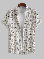 ZAFUL Chemise Motif de Cactus et de Soleil à Manches Courtes L Noir