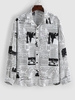 ZAFUL Chemise Motif de Journal à Manches Longues L Blanc