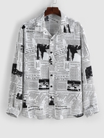 ZAFUL Chemise Motif de Journal à Manches Longues Xl Blanc