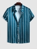 ZAFUL Chemise Motif de Rayure à Manches Courtes en Satin M Bleu profond
