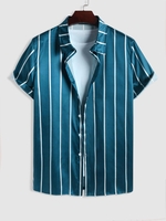 ZAFUL Chemise Motif de Rayure à Manches Courtes en Satin M Bleu profond