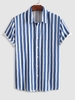 ZAFUL Chemise Motif de Rayure Aquarelle à Manches Courtes S Bleu profond