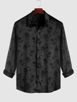ZAFUL Chemise Motif de Rose en Satin avec Bouton en Avant Xl Noir