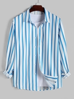 ZAFUL Chemise Motif Rayé à Manches Longues à Ourlet Asymétrique Xl Bleu clair