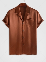 ZAFUL Chemise Métallisée en Satin avec Poche en Avant à Manches Courtes Xl Café