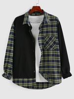 ZAFUL Chemise Patch à Carreaux avec Poche à Manches Longues M Jaune