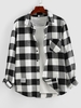 ZAFUL Chemise Patch Motif à Carreaux avec Poche à Manches Longues L Noir