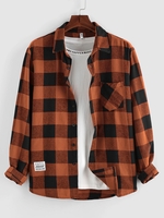 ZAFUL Chemise Patch Motif à Carreaux avec Poche à Manches Longues Xl Café