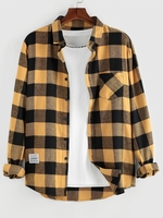 ZAFUL Chemise Patch Motif à Carreaux avec Poche à Manches Longues Xxl Deep yellow