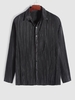 ZAFUL Chemise Plissée Boutonnée à Ourlet Effrangé L Noir