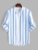ZAFUL Chemise Rayée à Manches Longues en Coton L Bleu clair