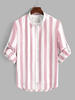 ZAFUL Chemise Rayée à Manches Longues en Coton Xxl Rose clair
