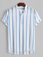 ZAFUL Chemise Rayée Boutonnée à Col Debout L Bleu clair
