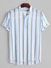 ZAFUL Chemise Rayée Boutonnée à Col Debout S Bleu clair