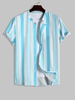 ZAFUL Chemise Rayée Boutonnée en Blocs de Couleurs à Manches Courtes M Bleu clair