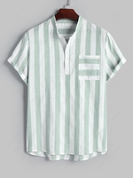 ZAFUL Chemise Rayée Contrastée Demi-Bouton à Col Debout Xxl Vert clair