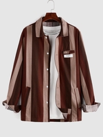 ZAFUL Chemise Rayée Contrastée Imprimée à Manches Longues Xl Café