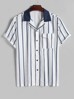 ZAFUL Chemise Rayée en Blocs de Couleurs avec Poche à Rabat Design à Manches Courtes Xxl Bleu profond