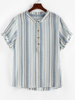 ZAFUL Chemise Rayée Imprimée à Demi-Bouton S Bleu clair