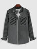 ZAFUL Chemise Rayée Imprimée à Double Poches M Noir