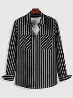 ZAFUL Chemise Rayée Imprimée à Double Poches M Noir