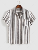 ZAFUL Chemise Rayée Imprimée avec Poche en Avant Design Xxl Café lumière