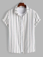 ZAFUL Chemise Rayée Imprimée Boutonnée à Manches Courtes Xl Blanc