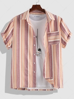 ZAFUL Chemise Rayée Imprimée Boutonnée à Manches Courtes Xl Rose rosé