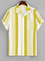 ZAFUL Chemise Rayée Imprimée Boutonnée avec Poche Xxl Jaune