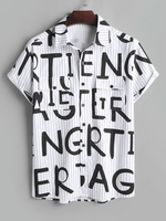 ZAFUL Chemise Rayée Lettre Fine avec Poche à Manches Courtes M Noir