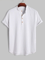 ZAFUL Chemise Rayure et en Coton et Lin à Manches Courtes M Blanc