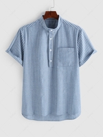 ZAFUL Chemise Rayure Fine Demi-Bouton à Manches Courtes M Bleu clair