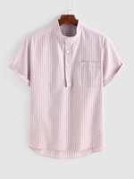 ZAFUL Chemise Rayure Fine Demi-Bouton à Manches Courtes M Rose clair
