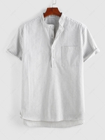 ZAFUL Chemise Rayure Fine Demi-Bouton à Manches Courtes S Gris clair