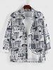 ZAFUL Chemise Rétro à Imprimé Journal à Manches Longues avec Poche L Bleu profond