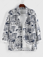 ZAFUL Chemise Rétro à Imprimé Journal à Manches Longues avec Poche L Bleu profond