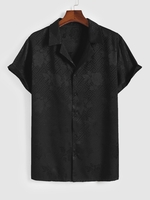 ZAFUL Chemise Rétro Soyeuse en Jacquard à Col Revers Xxl Noir