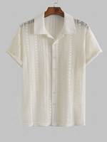 ZAFUL Chemise Sexy Ajourée en Dentelle Transparente à Manches Courtes L Blanc