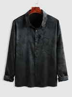 ZAFUL Chemise Soyeuse Dragon en Jacquard à Manches Longues Xxl Noir