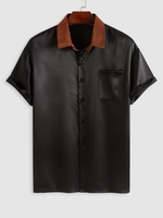 ZAFUL Chemise Soyeuse en Blocs de Couleurs à Manches Courtes avec Poche Xl Noir