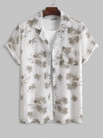 ZAFUL Chemise Texturée à Imprimé Fleurie à Manches Courtes à Col Revers M Blanc