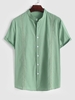 ZAFUL Chemise Texturée Ajourée à Col Debout à Manches Courtes en Coton et Lin L Vert clair