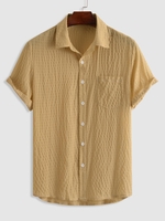 ZAFUL Chemise Texturée avec Poche en Avant Design à Manches Courtes L Café lumière
