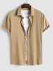 ZAFUL Chemise Texturée en Coton et en Lin à Manches Courtes L Café