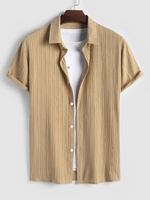 ZAFUL Chemise Texturée en Coton et en Lin à Manches Courtes S Café